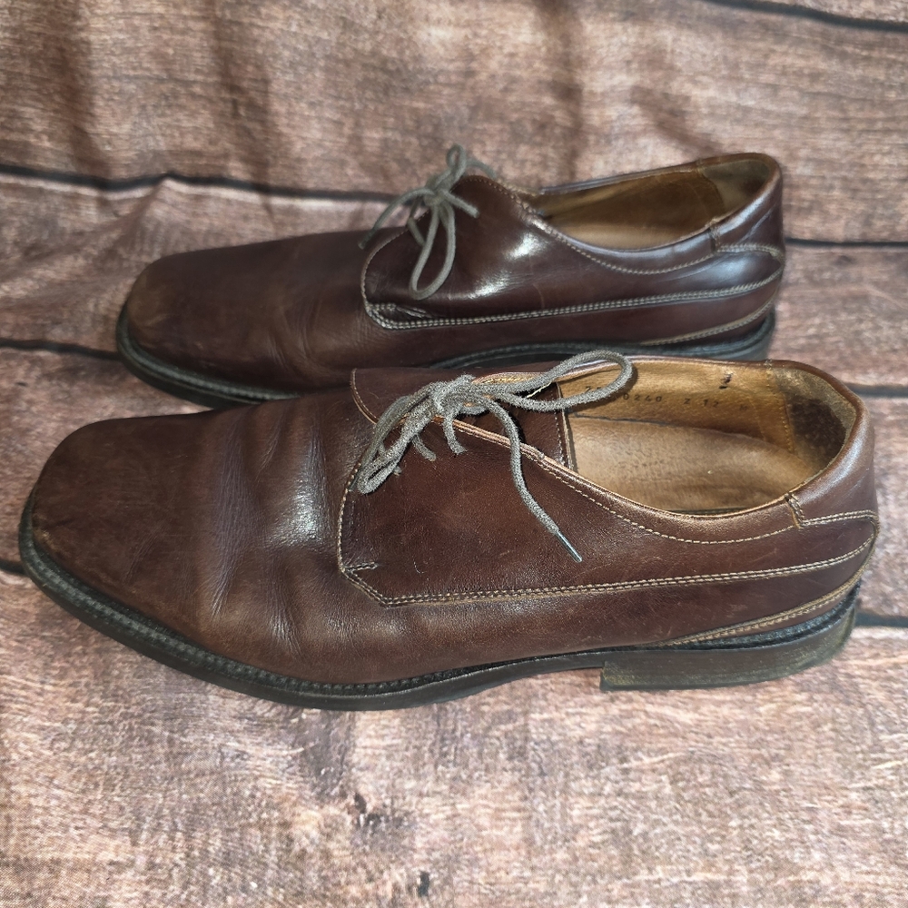 Johnston & Murphy Handcrafted Brown Leather Oxford Shoes Size 12M Italy - Picture 5 of 11